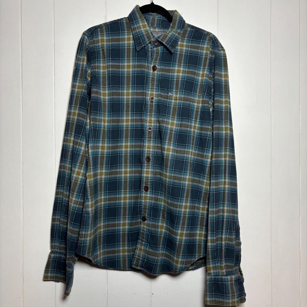 Abercrombie & Fitch Y2K Mens XL Plaid Long Sleeve Button Down Shirt Earth Cabin